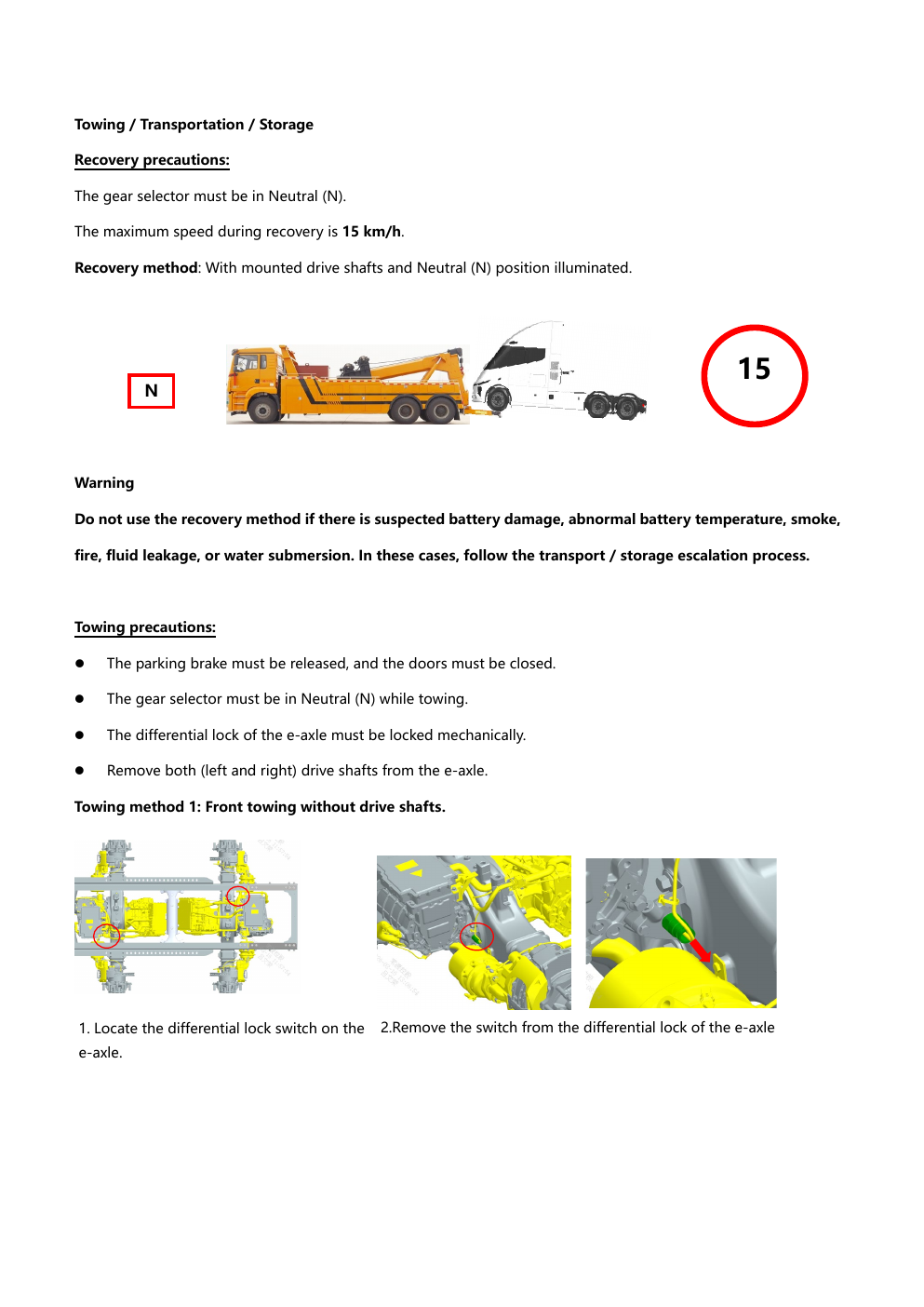 Windrose Towing and Recovery Guide page 1 — recovery precautions, towing method 1 steps 1–2