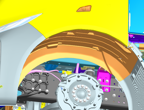 Right front wheel mudguard installation position